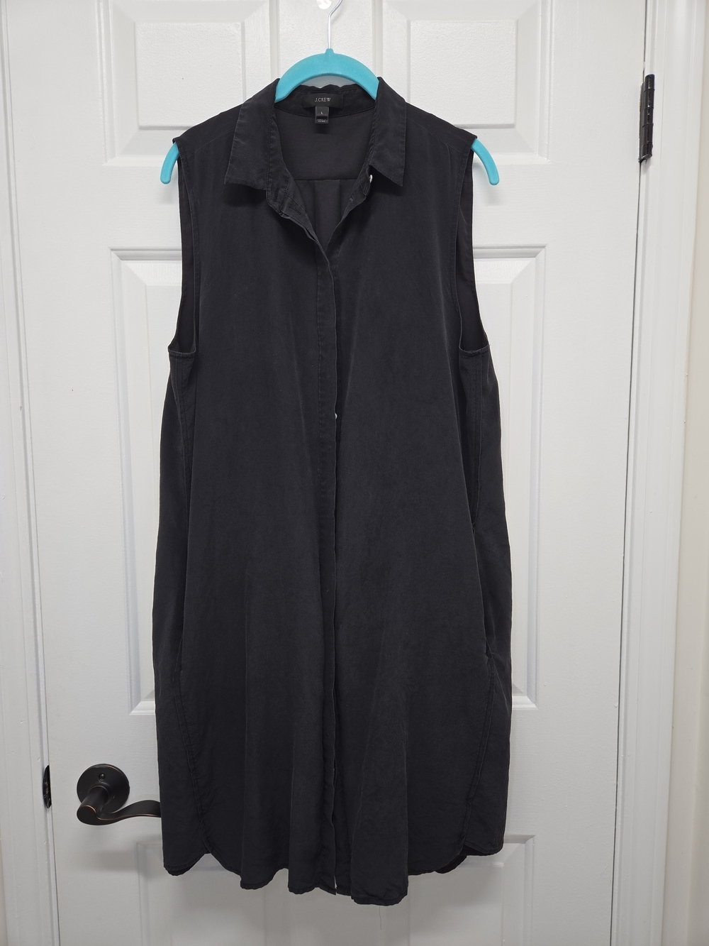 J. Crew black silk sleeveless shirt dress size large